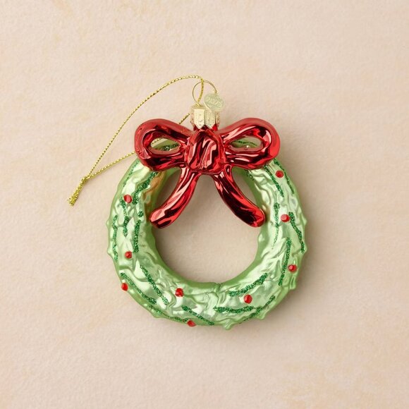 Brand New John Derian for Target Glass Wreath Ornament, Christmas, green red bow - Picture 4 of 7